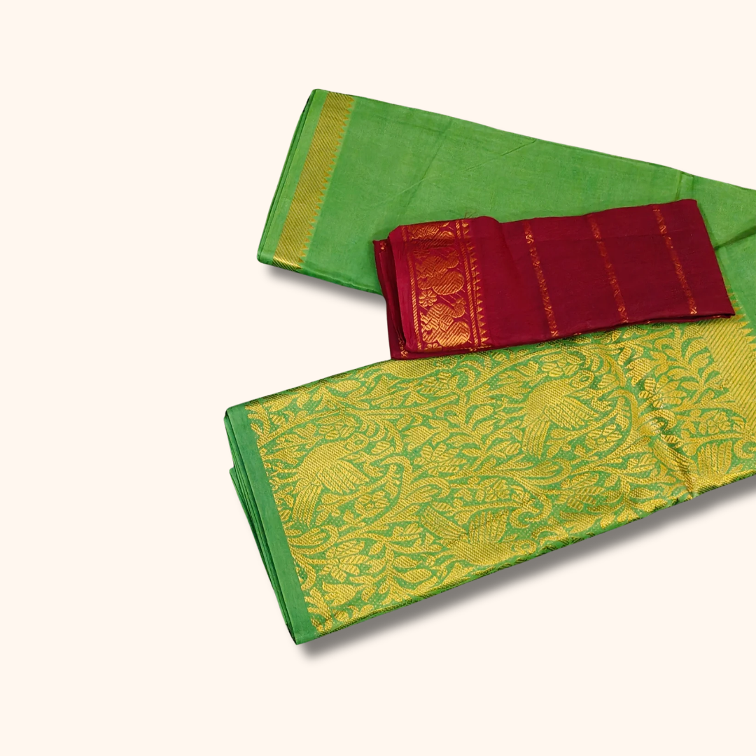 Green Vasigara Pattern Sungudi Cotton Saree with Maroon Separate Blouse Piece