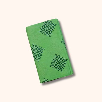 Parrot Green Sungudi Cotton Saree with Kolam Motifs