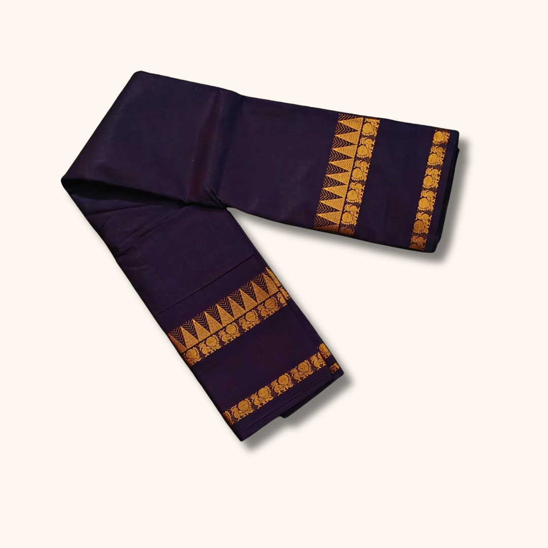 Deep Purple Pure Cotton Saree with Traditional Zari Border – Running Blouse