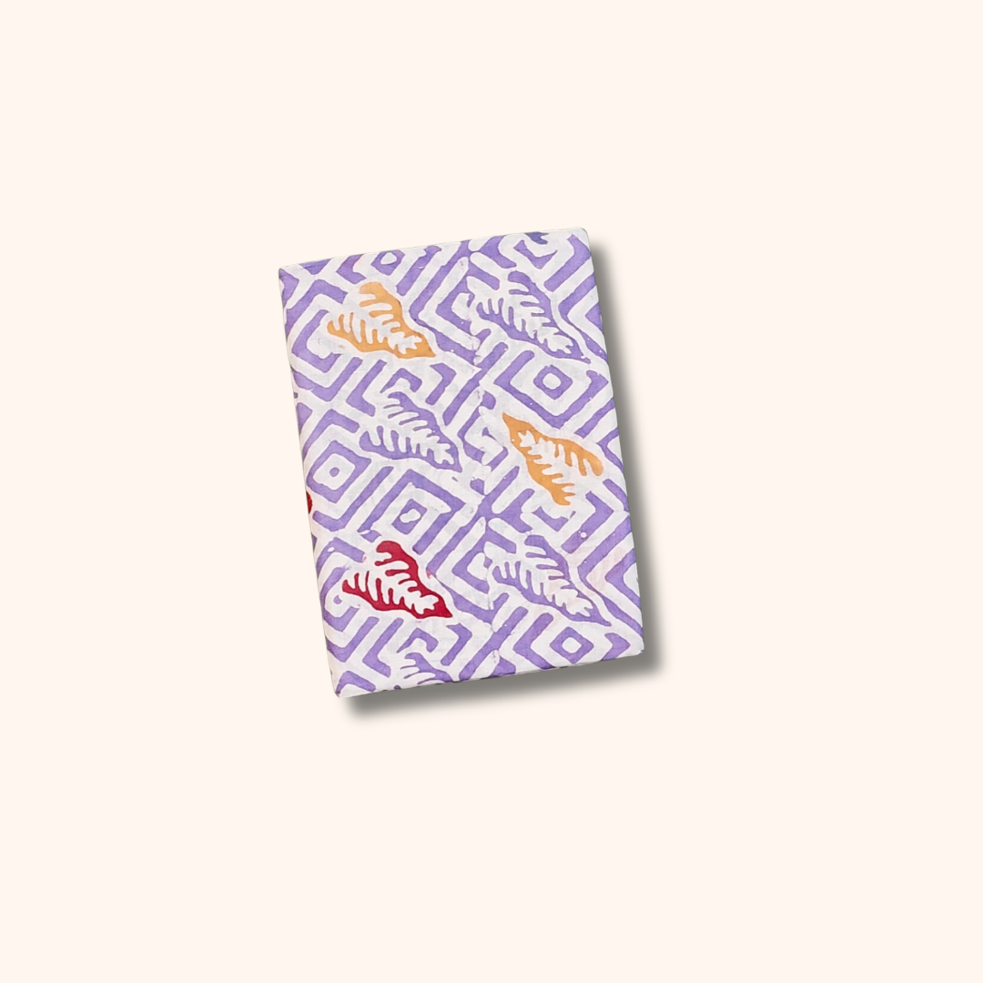 Lavender Batik Cotton Saree Geometric & Leaf Print Running Blouse Included