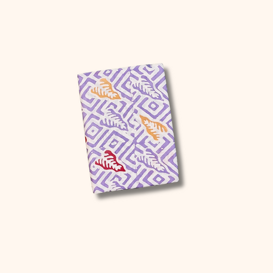 Lavender Batik Cotton Saree Geometric & Leaf Print Running Blouse Included
