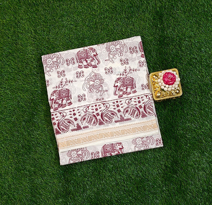 Attractive Off White Elephant Print Cotton Saree with Traditional Border
