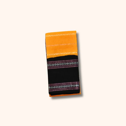 Orange & Black Pure Sungudi Cotton Saree – Traditional Printed Border