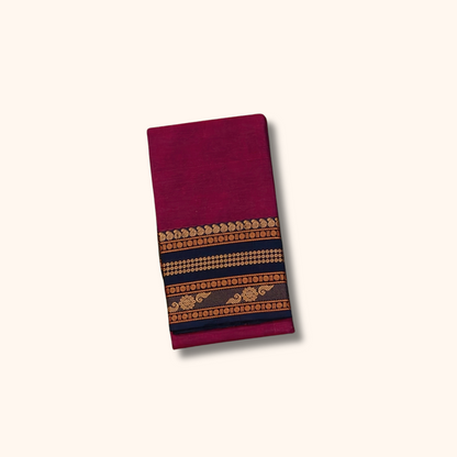 Wine Cotton Saree with Black Zari Border