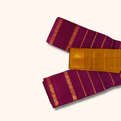 Magenta Pure Sungudi Cotton Saree with Mustard Gold Border