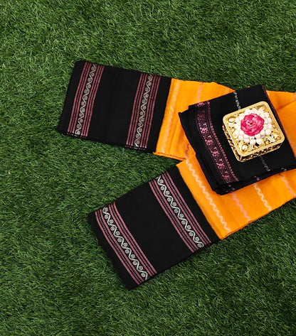 Orange Cotton Saree with Separate Black Blouse Sungudi saree