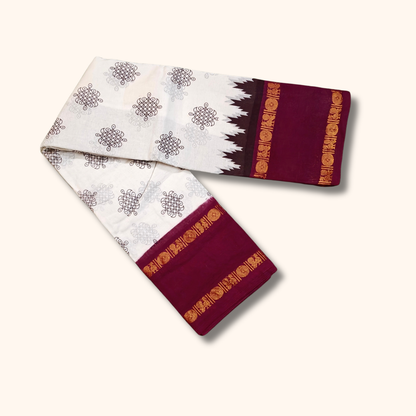 White Sungudi Cotton Saree with Maroon Traditional Border – Running Blouse