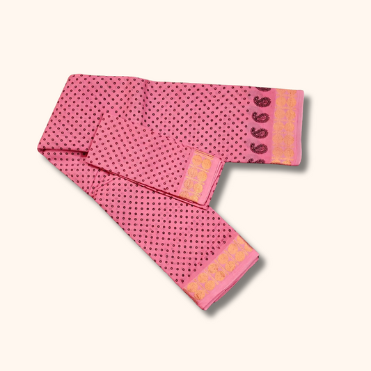 Baby Pink Printed Sungudi Cotton Saree with Separate Blouse Piece