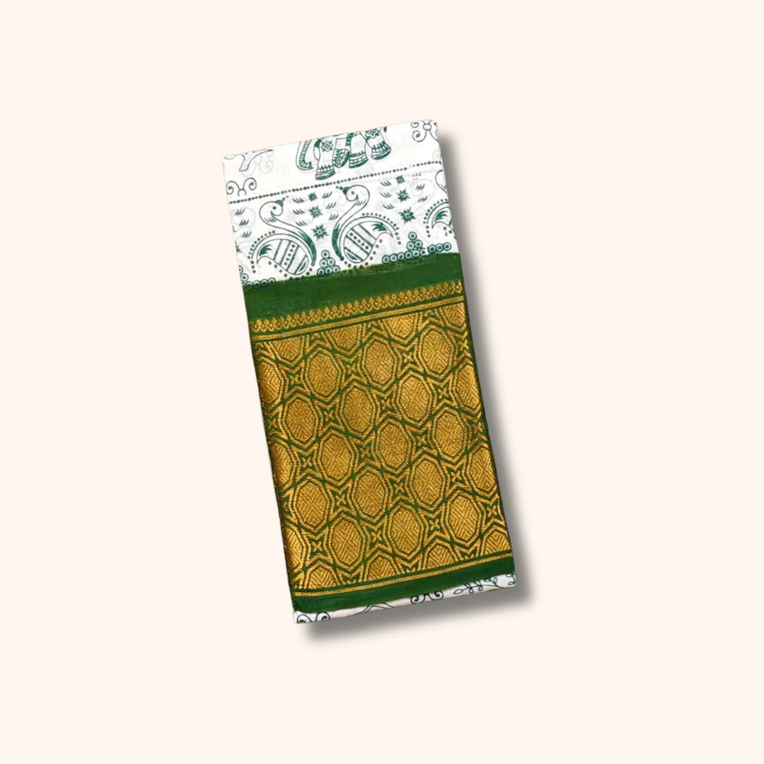 Heritage Cotton Saree with Elephant Motifs and Zari Weaving