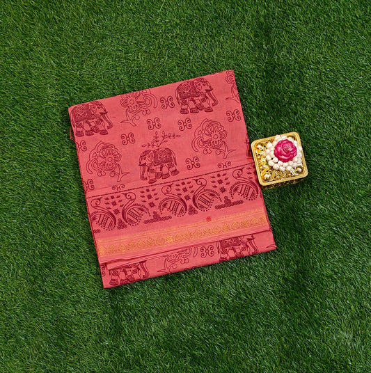 Beautiful Pink Sungudi Cotton Saree with Elephant Print Design