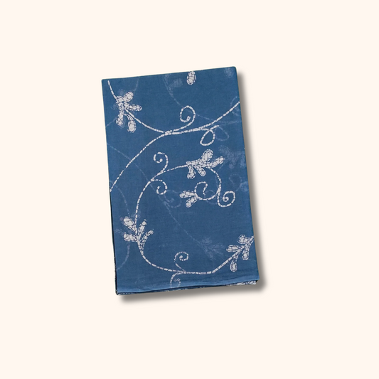 Indigo Blue Printed Pure Cotton Saree with White Floral Vine Design