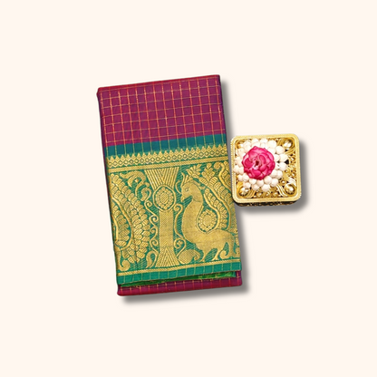 Rose Pink Chettinad Cotton Saree with Gold Zari Checks