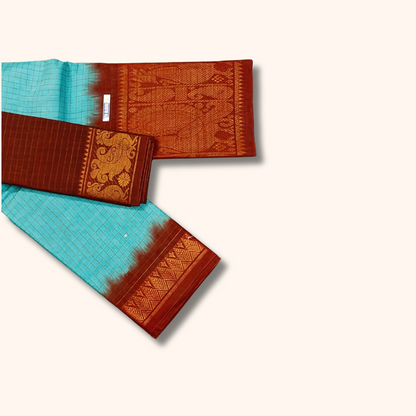 Sky Blue Checked Sungudi Cotton Saree with Annapakshi Zari Border
