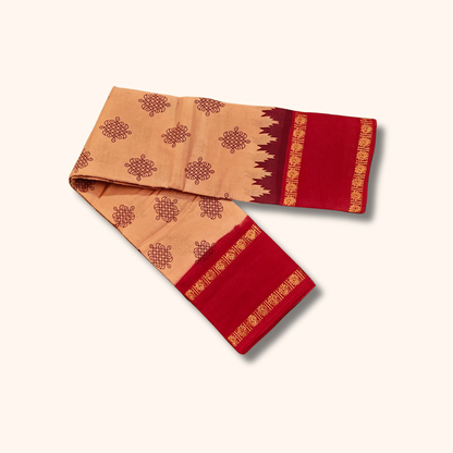 Peach Sungudi Cotton Saree with Red Traditional Border – Running Blouse