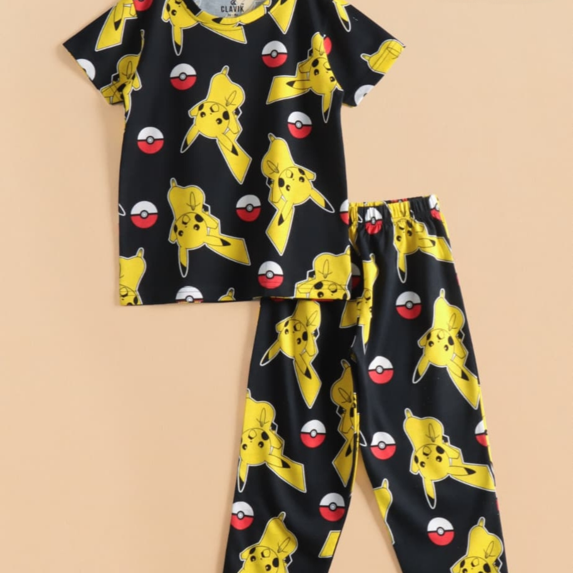 Kids Unisex Pure Cotton T-Shirt & Pant Set – Cartoon Print Comfort Wear (Navy Blue)