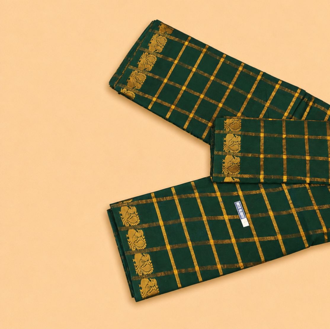 Bottle Green Pavithra Kattam Sungudi Cotton Saree with Separate Blouse