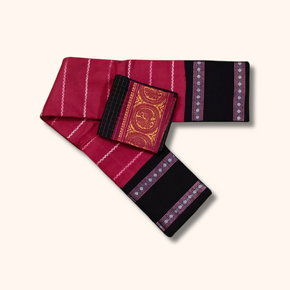 Deep Magenta Sungudi Cotton Saree with Black Contrast Blouse