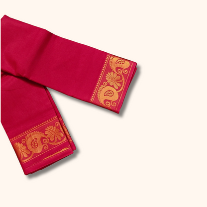 Rani Pink Pure Cotton Saree with Traditional Paisley Border – Running Blouse