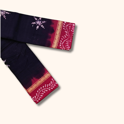 Midnight Blue & Magenta Batik Cotton Saree