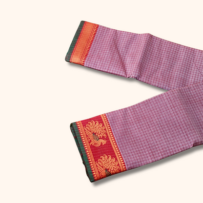 Classic Lavender Checked Chettinad Cotton Saree
