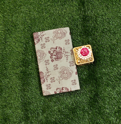 Sage Green Cotton Saree with Maroon Elephant & Floral Prints
