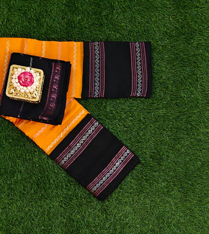 Orange Cotton Saree with Separate Black Blouse Sungudi saree