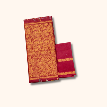 Maroon Vasigara Pattern Cotton Saree – Separate Blouse Piece Included