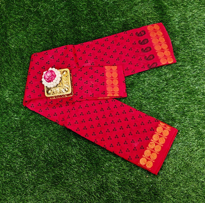 Classic Red Sungudi Cotton Saree with Traditional Dot Pattern & Zari Border