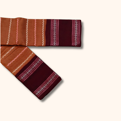 Rust Brown Cotton Saree with Maroon Border