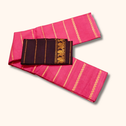 Rose Pink Cotton Saree with Contrast Maroon Blouse