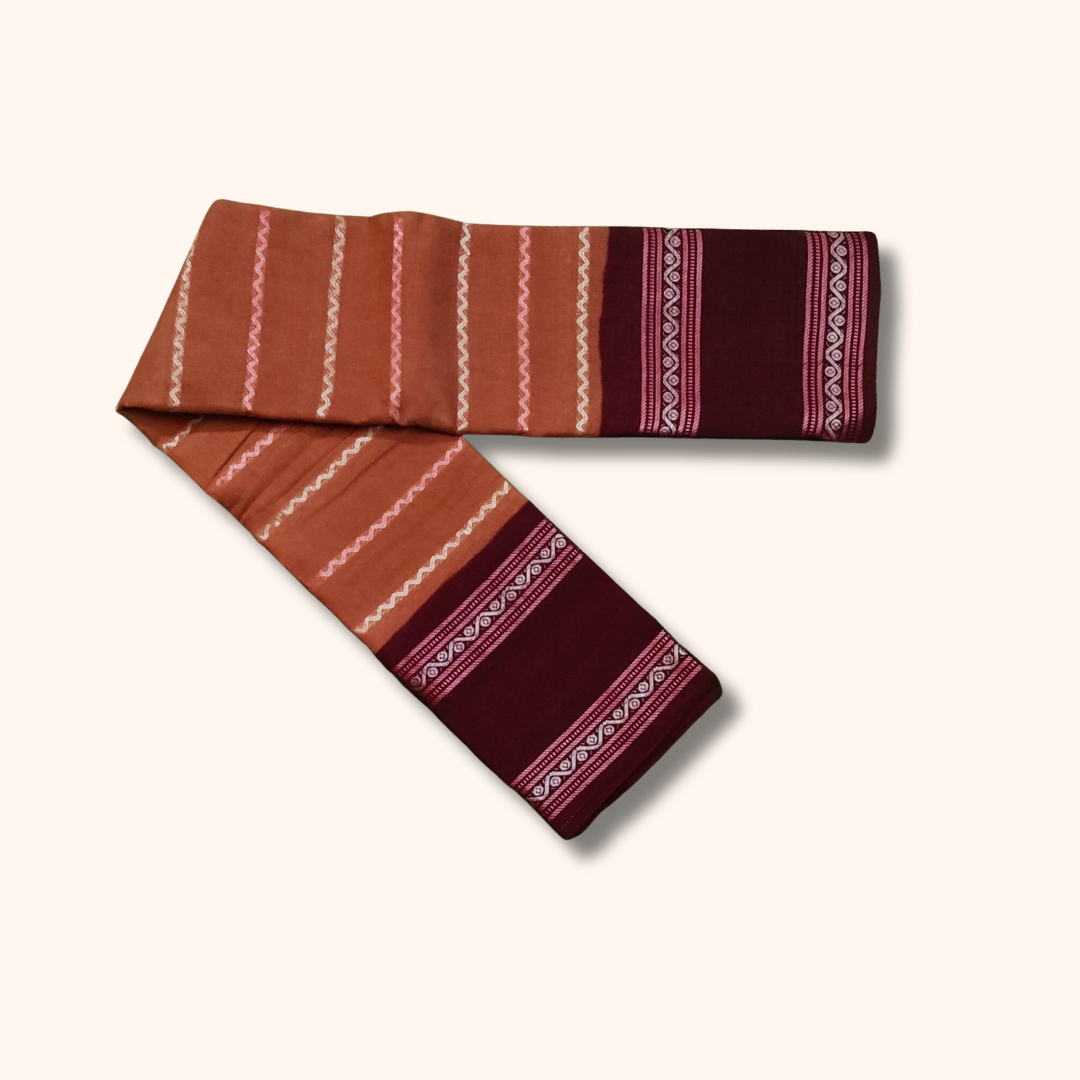 Rust Brown Cotton Saree with Maroon Border