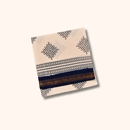 Cream Soft Cotton Saree with Dark Blue Border