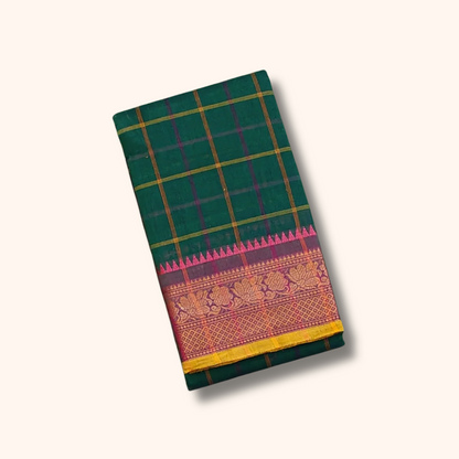 Emerald Green Chettinad Cotton Saree with Traditional Contrast Border