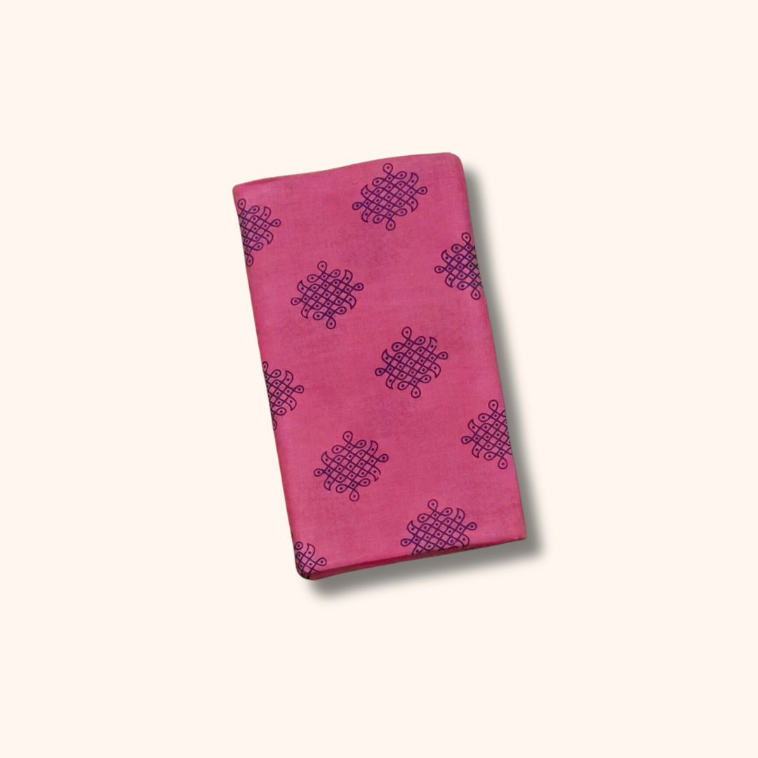 Rose Pink Kolam Print with Gold Zari Border