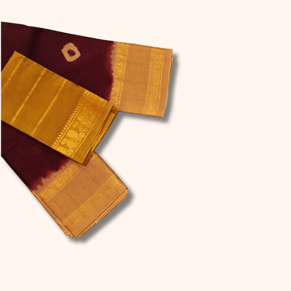 Maroon & Mustard Cotton Saree with Zari Border