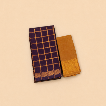 Light violet shade Pavithra Kattam Sungudi Saree with Contrast Mustard Yellow Blouse