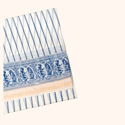 Classic White & Blue Sungudi Cotton Saree