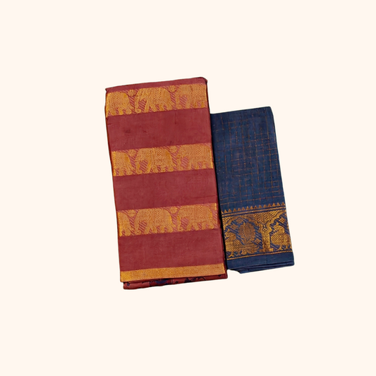 Maroon Printed Sungudi Cotton Saree with Gold Zari Elephant Border 120s Count