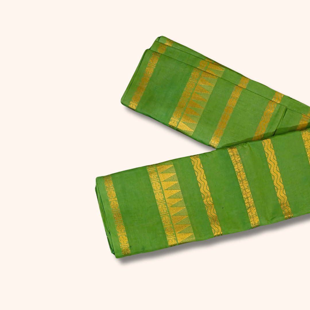 Green Pure Sungudi Cotton Saree with Gold Zari Stripes