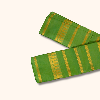 Green Pure Sungudi Cotton Saree with Gold Zari Stripes