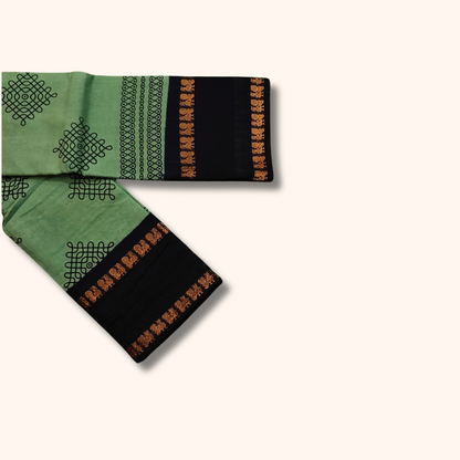 Mint Green Sungudi Cotton Saree with Navy Blue Traditional Border – Running Blouse