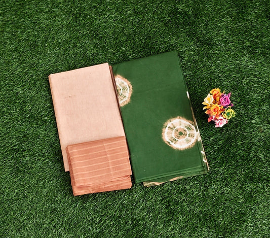 Elegant Bottle Green & Beige Sungudi Cotton Chudidar Material Set with Tie-Dye Prints