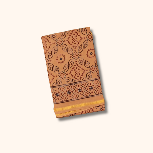 120s Count Vayal Cotton Saree in Peach with Geometric Print