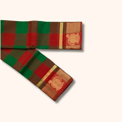 Multi-Colour Chettinad Cotton Kattam Saree with Traditional Zari Border