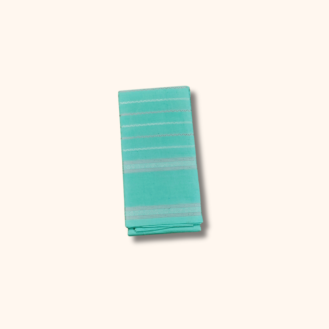 Mint Green Cotton Saree with White Stripe Design – Running Blouse