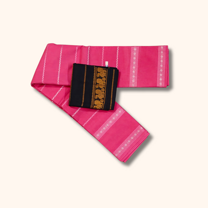 Candy Pink Sungudi Cotton Saree with Black Contrast Blouse