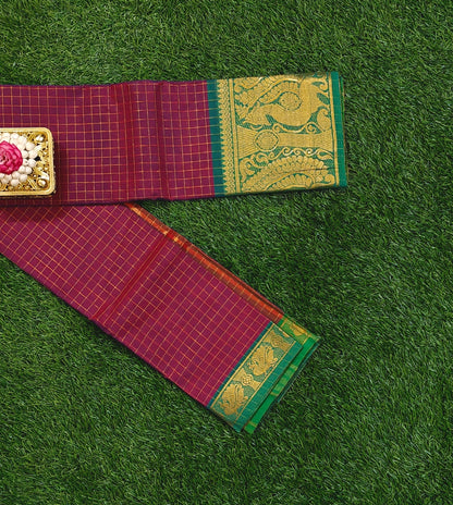 Rose Pink Chettinad Cotton Saree with Gold Zari Checks