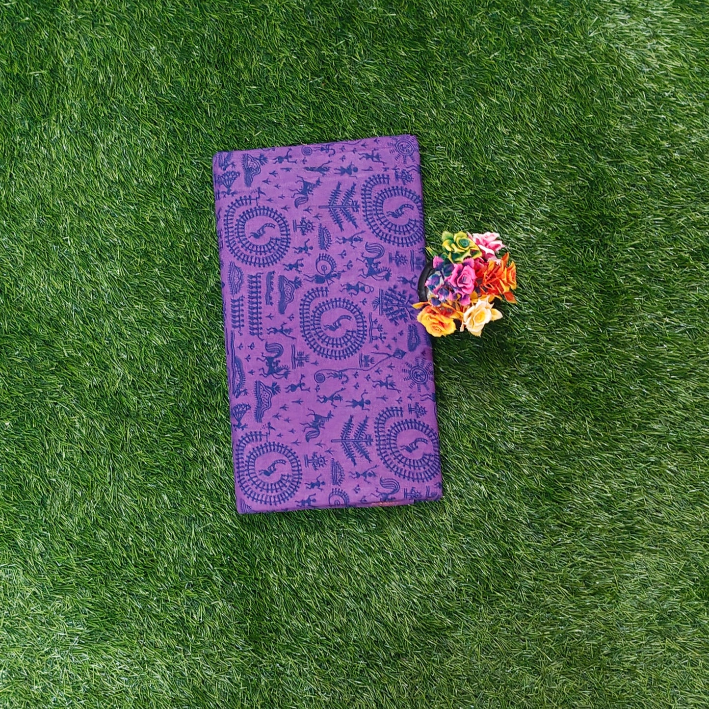 Purple Tribal Print Sungudi Cotton Saree with Traditional Border