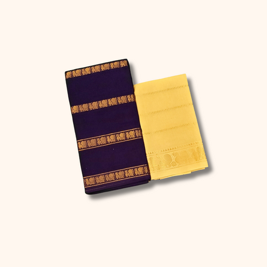 Royal Purple Cotton Saree with Gold Zari Border & Separate Blouse