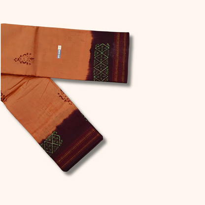 Peach Orange Sungudi Cotton Saree with Maroon Contrast Border